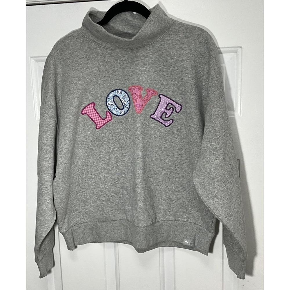 Joy Lab Gray Mock Neck "Love" Embroidered Cropped Fit Sweatshirt Women's Medium